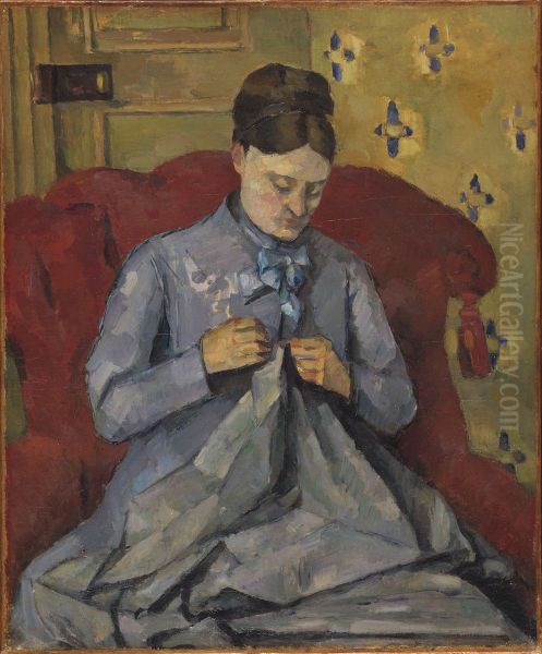 Portratt av konstnarens hustru Oil Painting by Paul Cezanne