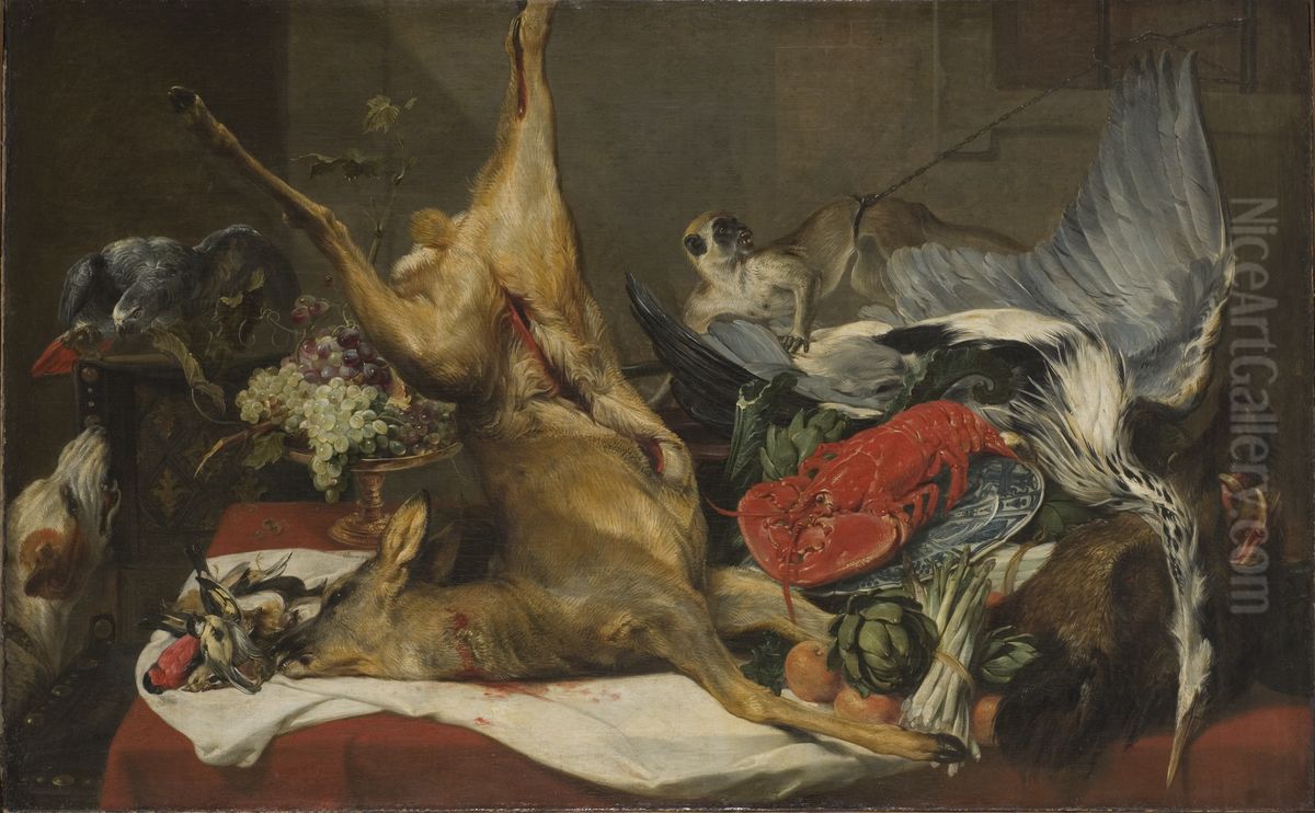 Still Life with Dead Game, a Monkey, a Parrot, and a Dog Oil Painting by Frans Snyders