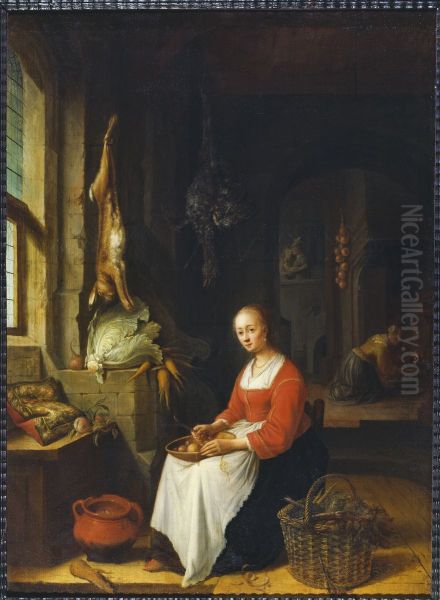 Kitchen Scene Oil Painting by Jan Adriaensz van Staveren