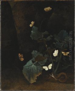 Herb Plant, Six Bright Butterflies and a Brown Serpent