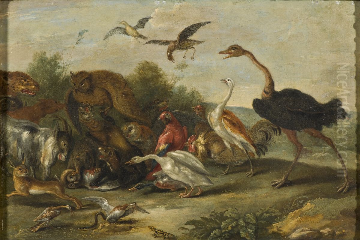 Strid mellan faglar och fyrfotingar Oil Painting by Jan van Kessel the Elder