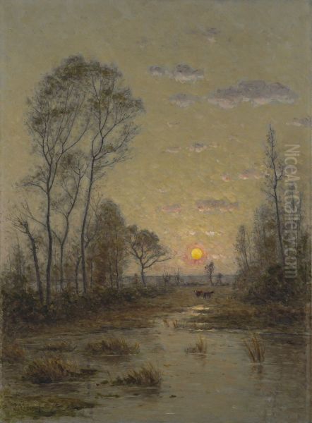 Two Cows in an Evening Landscape Oil Painting by Per Ekstrom