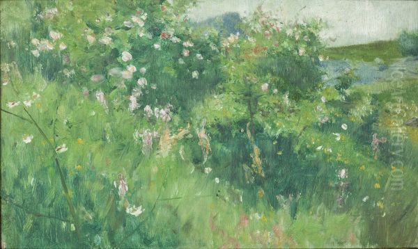 Briar-Rose Bushes Flowering on the Isle of Tjorn Oil Painting by Karl Nordstrom