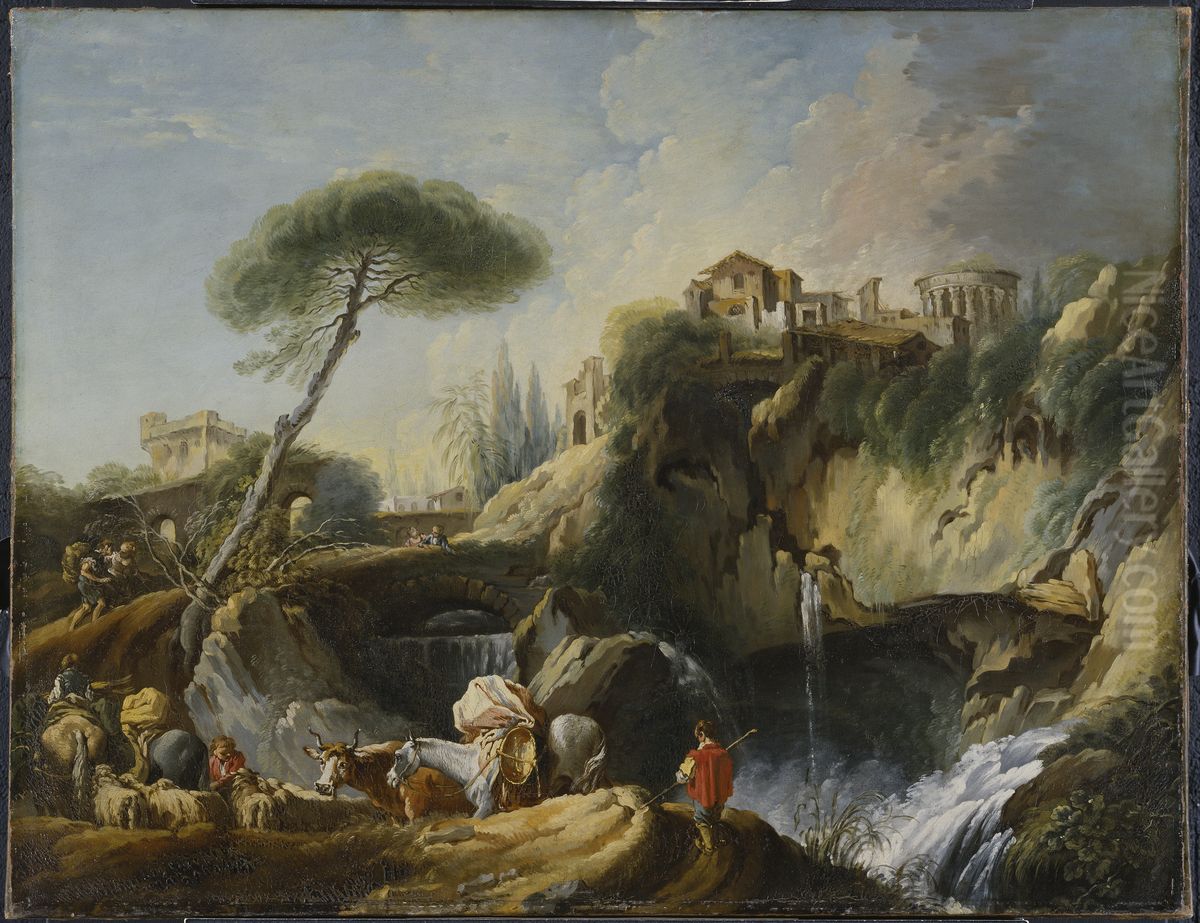 Utsikt vid Tivoli med Vestas tempel Oil Painting by Francois Boucher