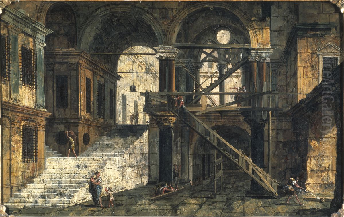 Stairwell in a Renaissance House Oil Painting by Michele Marieschi