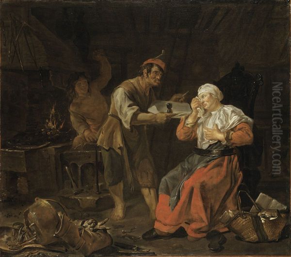 Gratande kvinna i en smedja Oil Painting by Gabriel Metsu