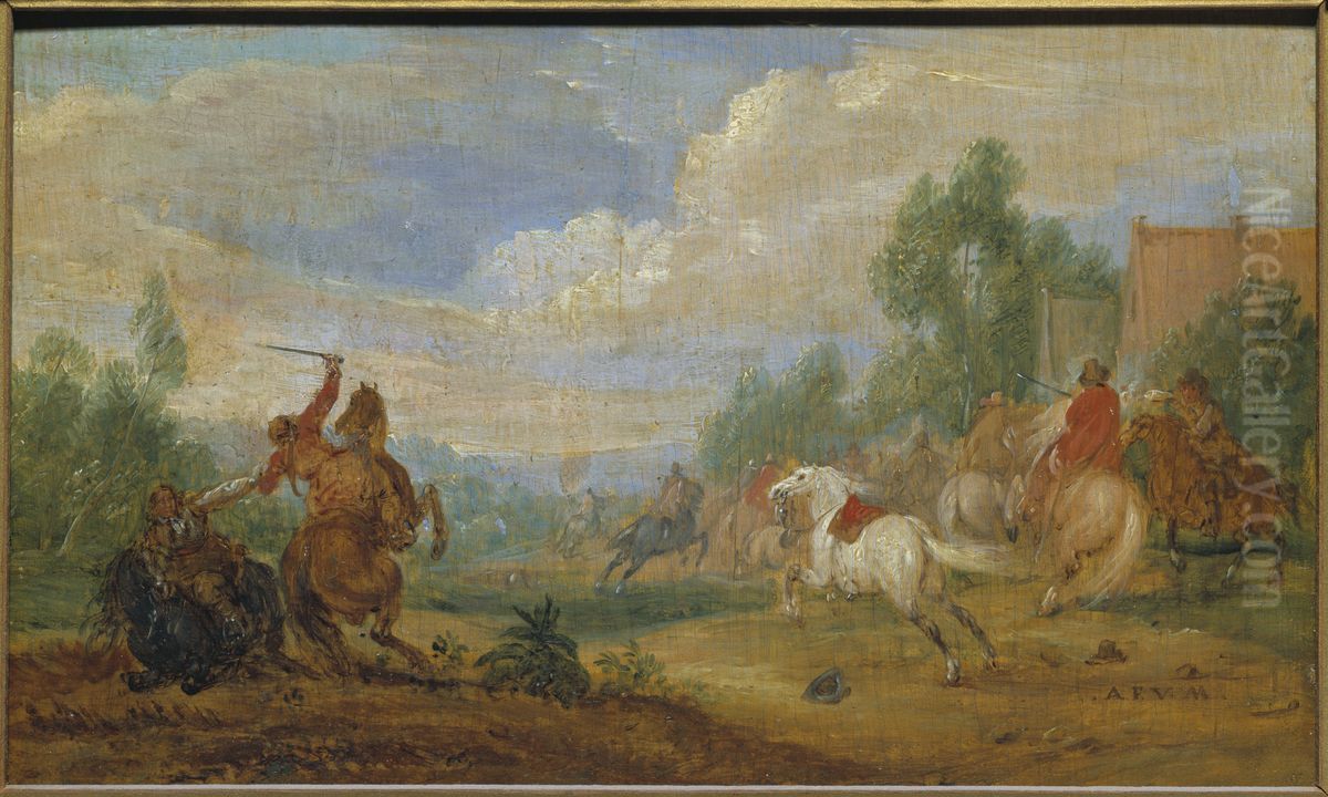 Ryttarfaktning Oil Painting by Adam Frans van der Meulen