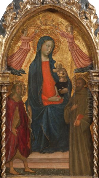 Madonna med barnet och Johannes doparen och den helige Franciscus Oil Painting by Masolino da Panicale