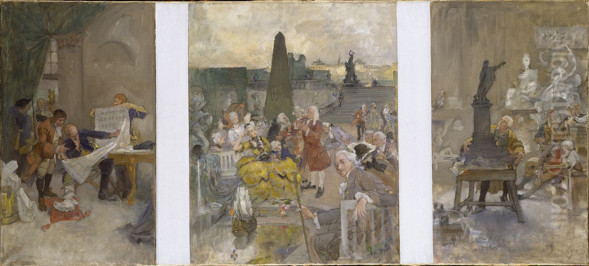 Omarbetat forslag till fresker i NM:s nedre trapphall, norra vaggen Oil Painting by Carl Larsson