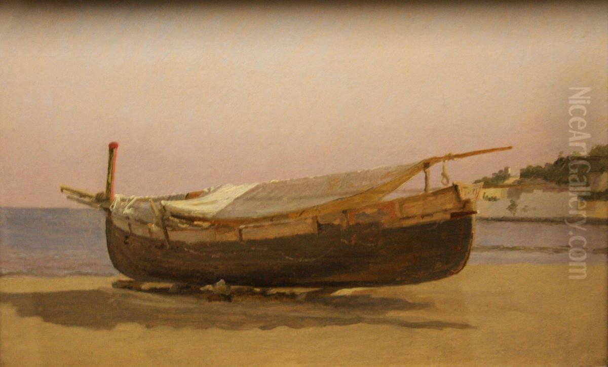Bat uppdragen pa stranden Oil Painting by Christen Kobke