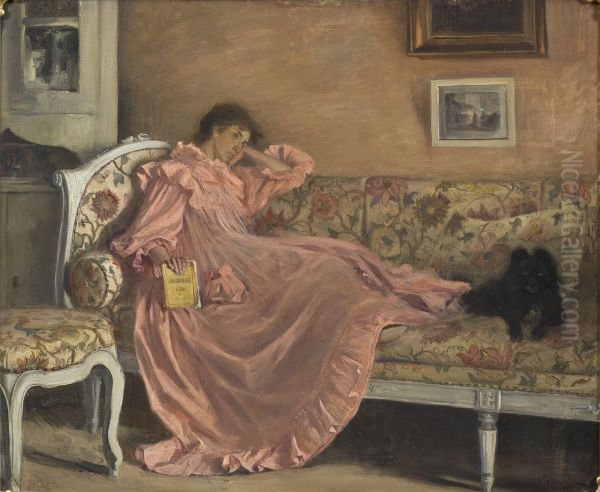 Carola i soffan Oil Painting by Gustaf Cederstrom