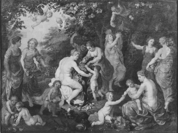 Nymfer, satyrer och amoriner Oil Painting by Hendrick van Balen the Elder