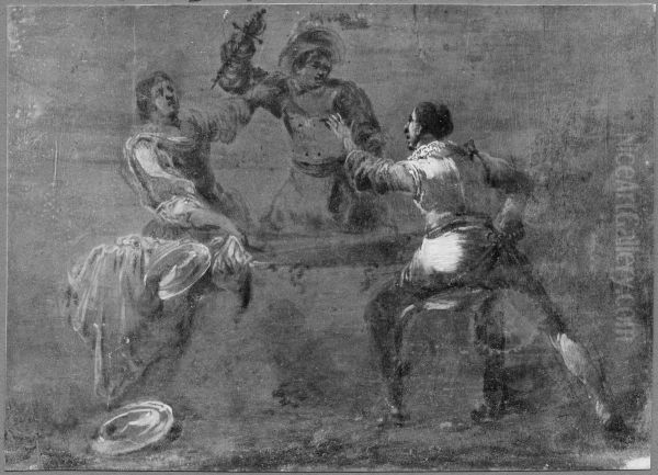 Soldiers Arguing Oil Painting by Leonaert Bramer