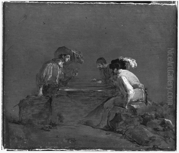 A Peasant and Two Soldiers Playing Dice Oil Painting by Leonaert Bramer