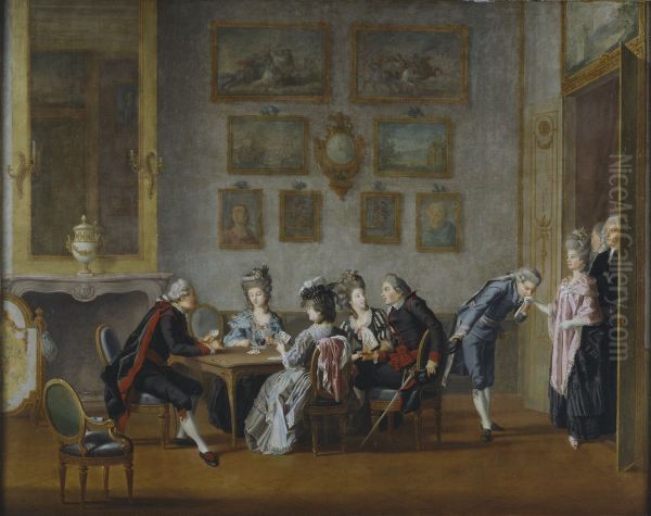 Spelparti hos statssekreterare Elis Schroderheim Oil Painting by Pehr Hillestrom