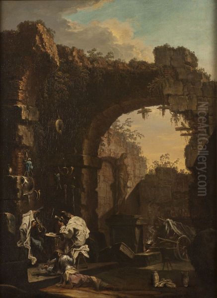 Konsert bland ruiner Oil Painting by Alessandro Magnasco