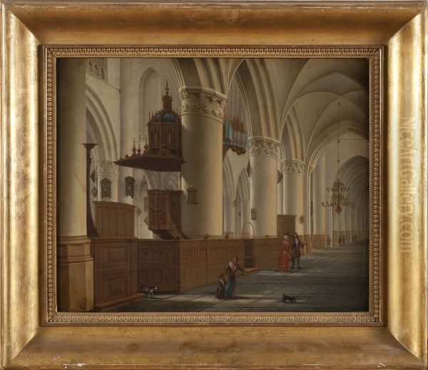 Interior av St Bavo i Haarlem Oil Painting by Isaak van Nickelen