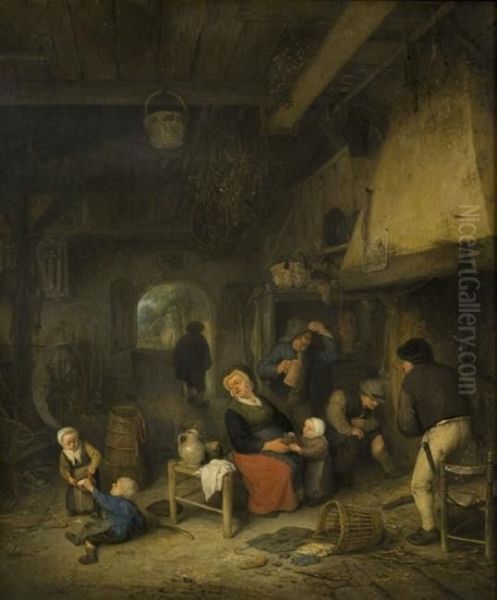 Peasant Family by the Fireside Oil Painting by Adriaen van Ostade