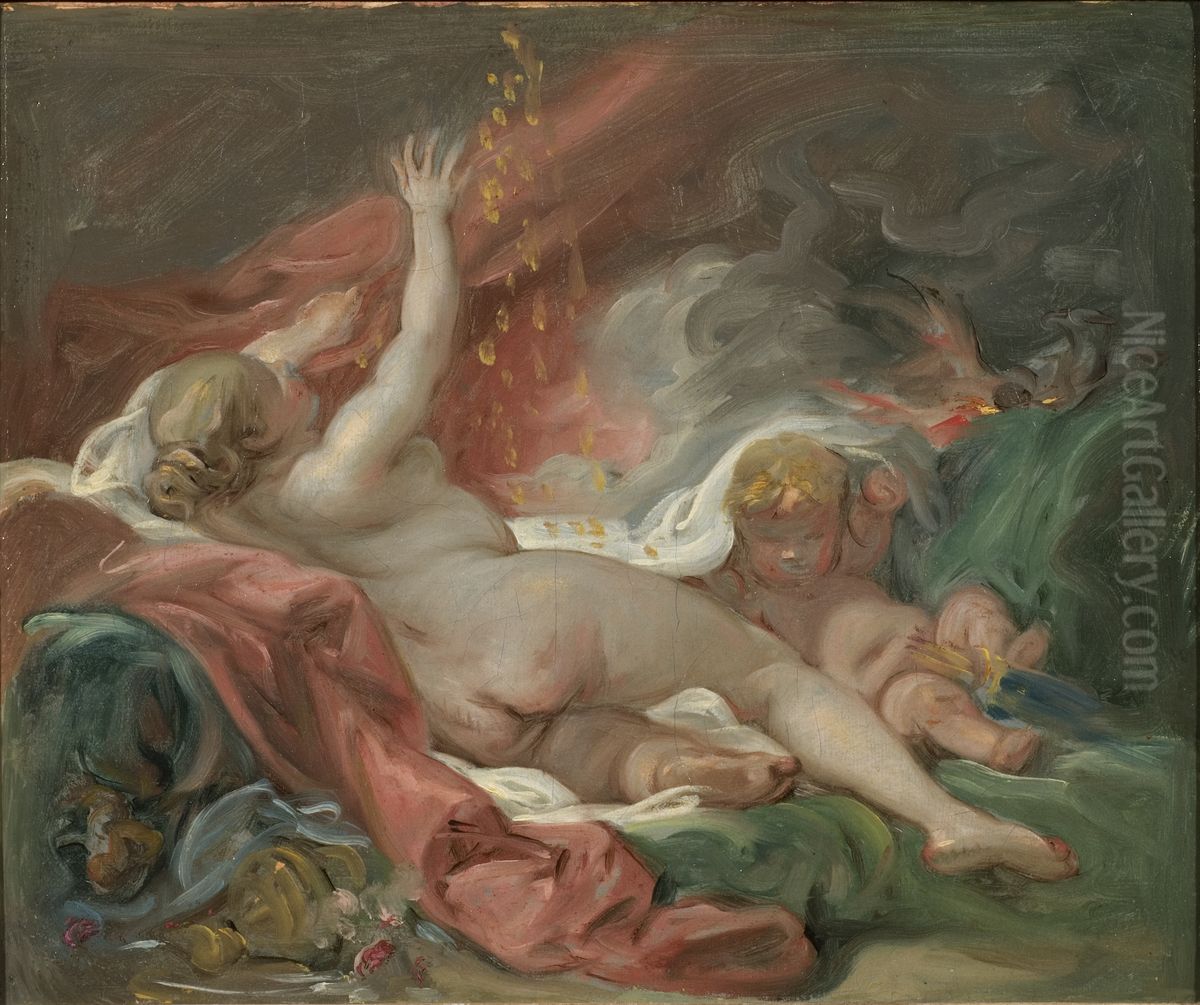 Danae and the Shower of Gold. Study Oil Painting by Francois Boucher