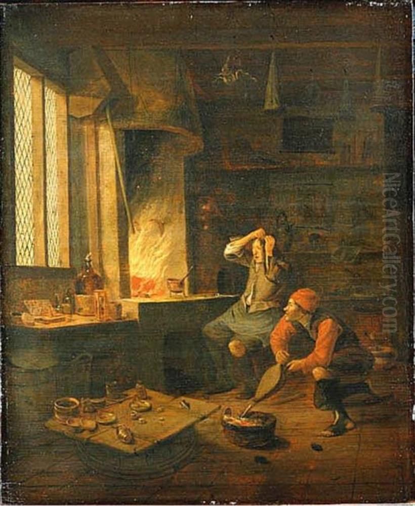 Alkemist i sitt laboratorium Oil Painting by Hendrik Martenszoon Sorgh