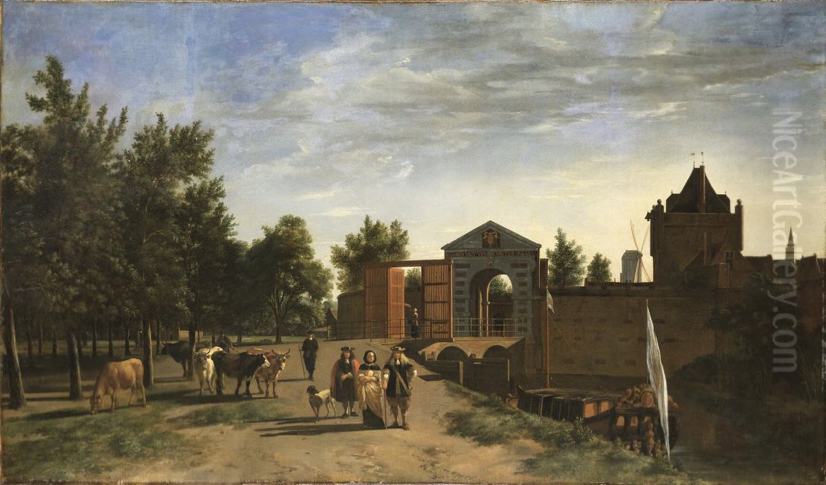 View of the Zijlpoort, Haarlem Oil Painting by Gerrit Adriaenszoon Berckheyde
