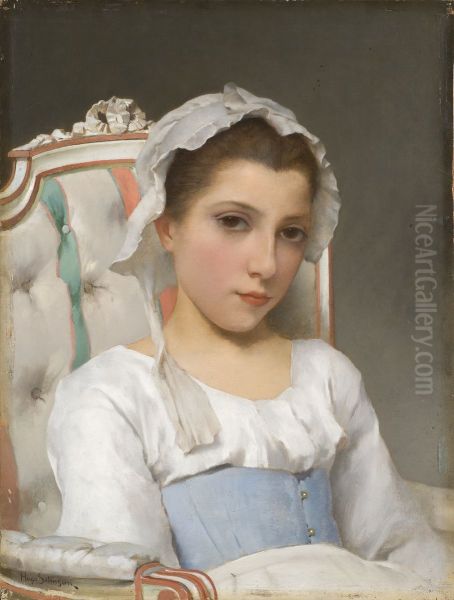 Portrait of a Young Girl Oil Painting by Hugo Salmson