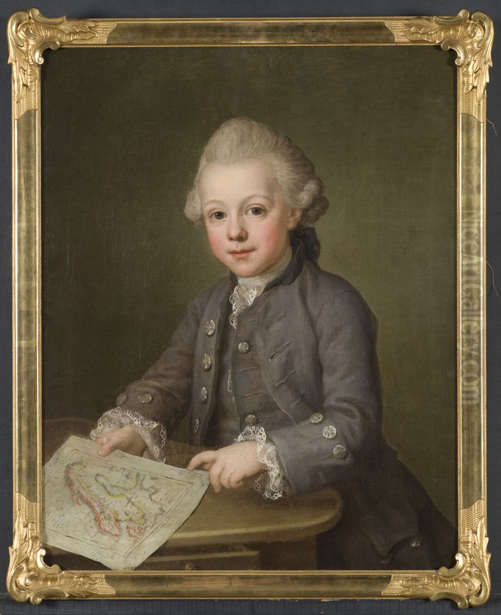 Boy with Map of Scandinavia Oil Painting by Ulrika Pasch
