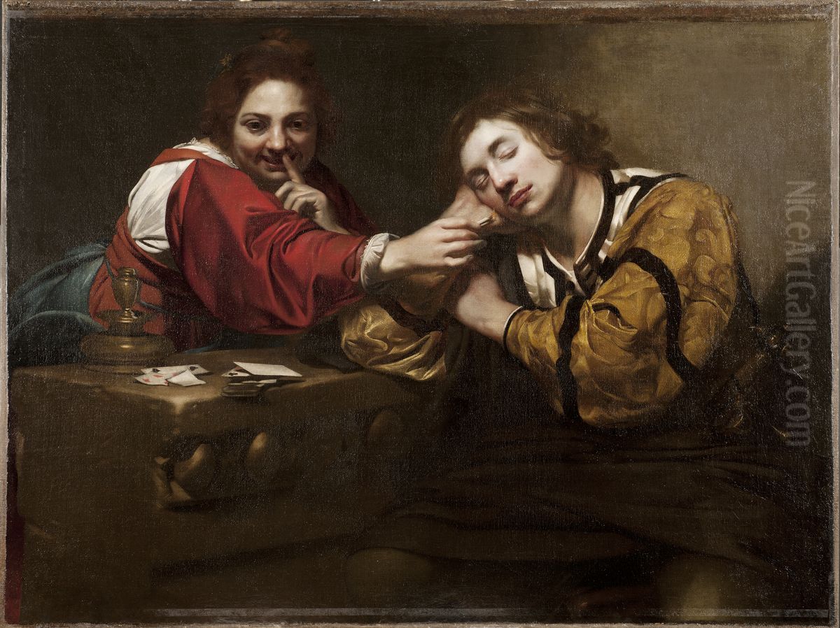 Sleeper Awakened by a Young Woman with Fire Oil Painting by Nicolas Regnier