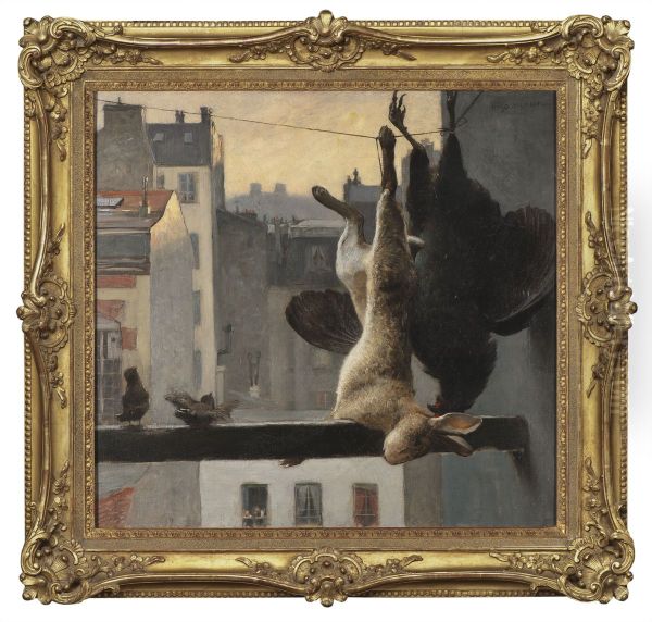 Stadsvy med stilleben Oil Painting by Hugo Salmson
