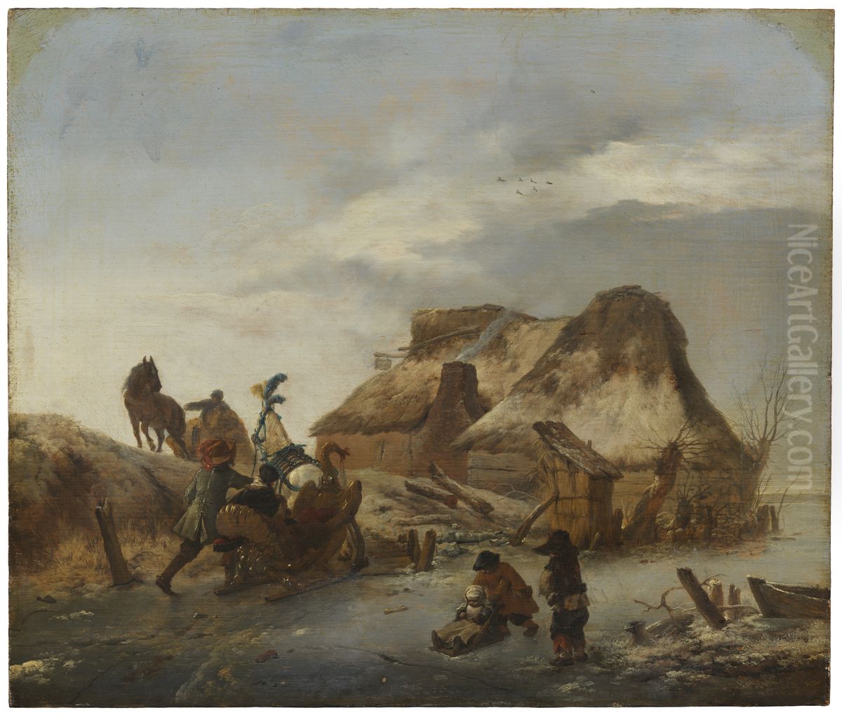 Herrskapsslade pa isen Oil Painting by Philips Wouwerman