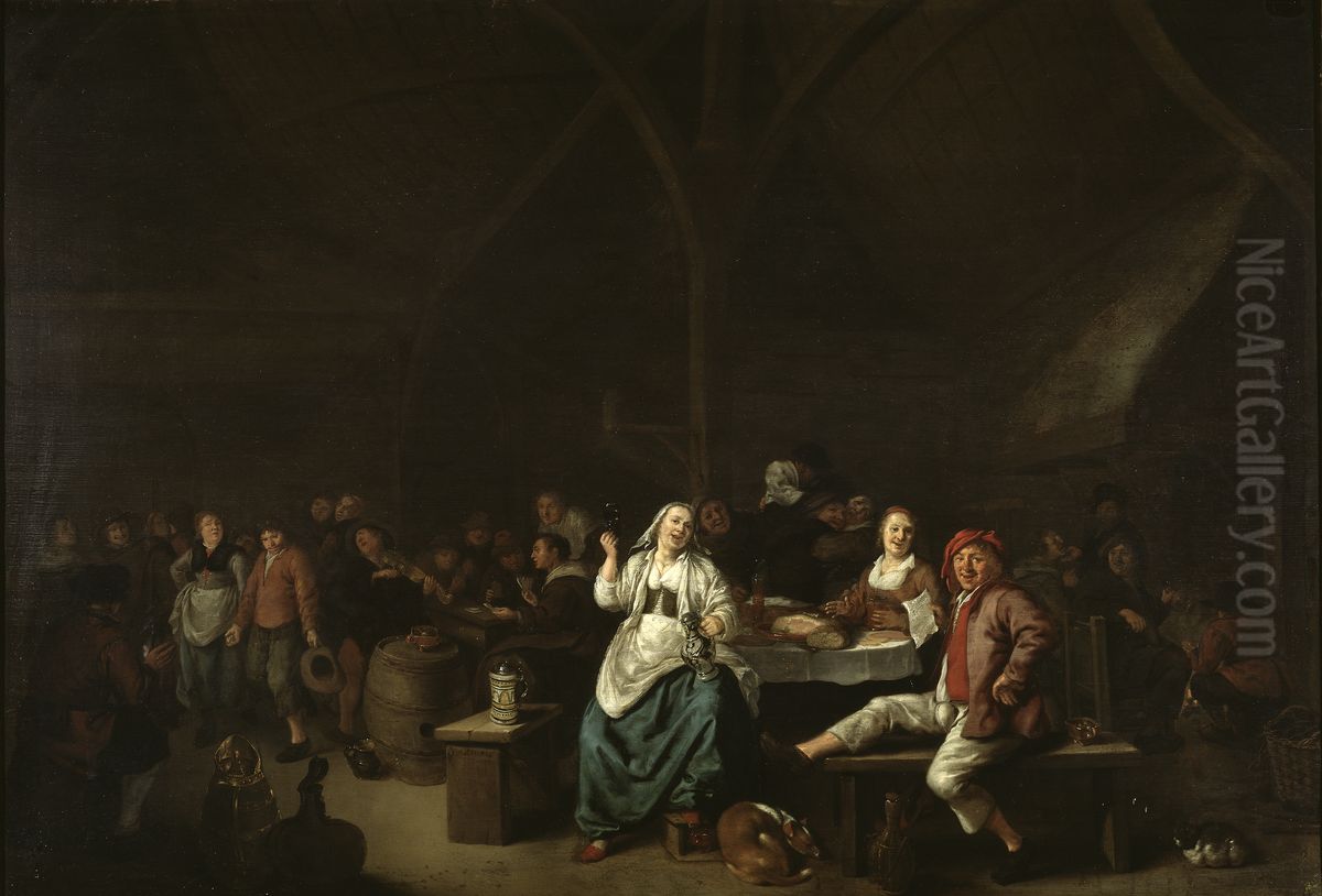 Drinking Bout in an Inn Oil Painting by Jan Miense Molenaer