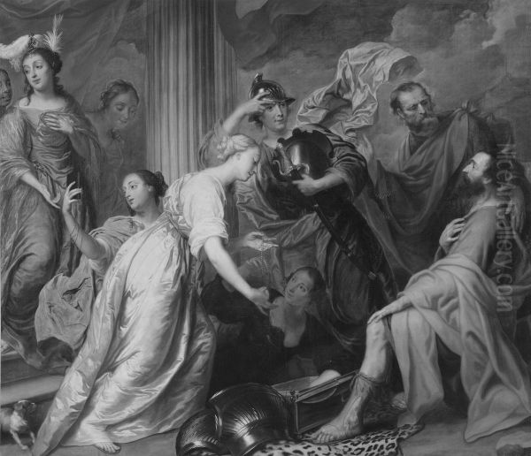 Akilles igenkand av Odysseus vid Lykomedes hov Oil Painting by Pieter Thijs