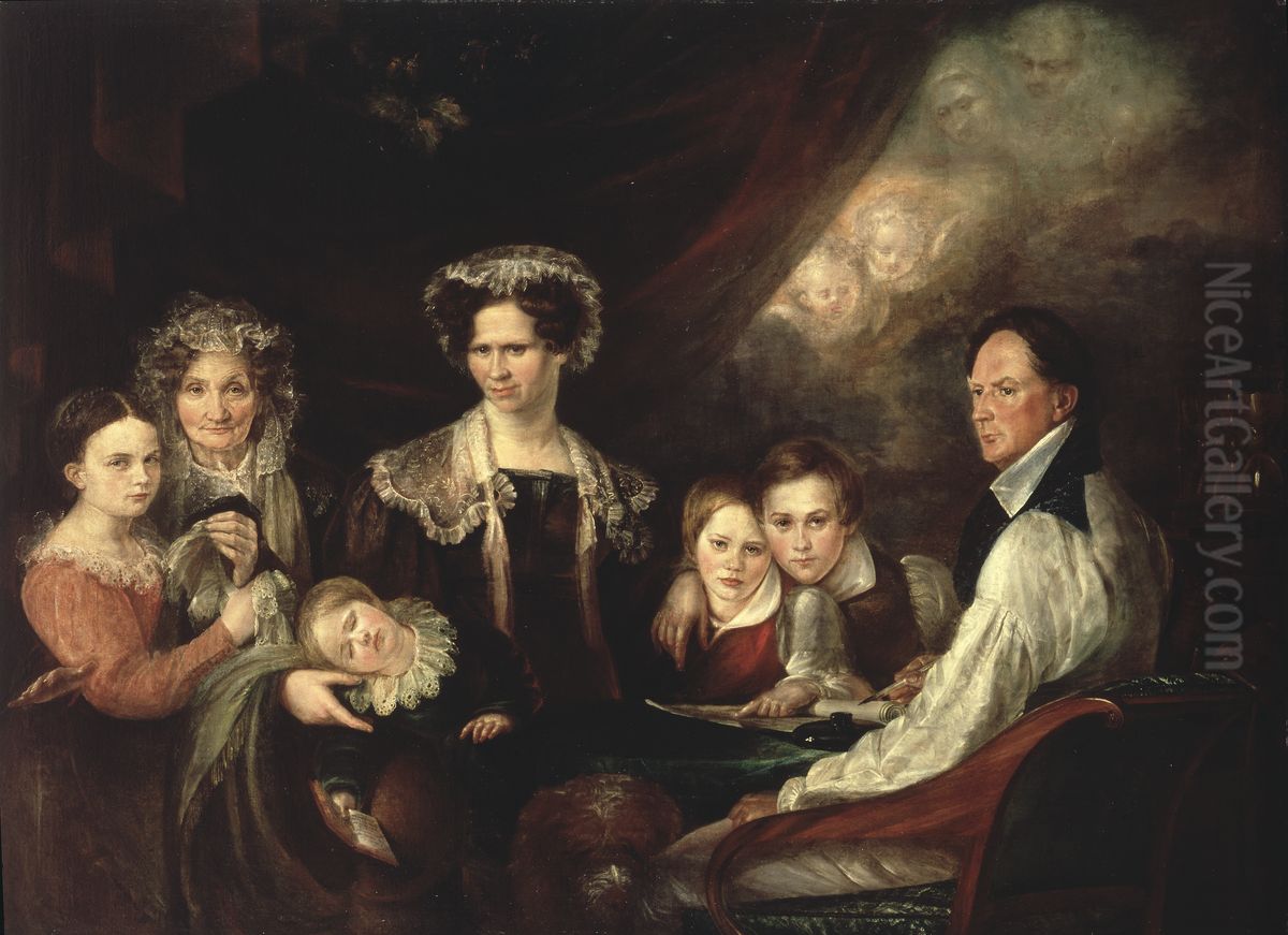 C.J. Lagercrantz, Assessor, and his Family Oil Painting by Gustaf Wilhelm Finnberg