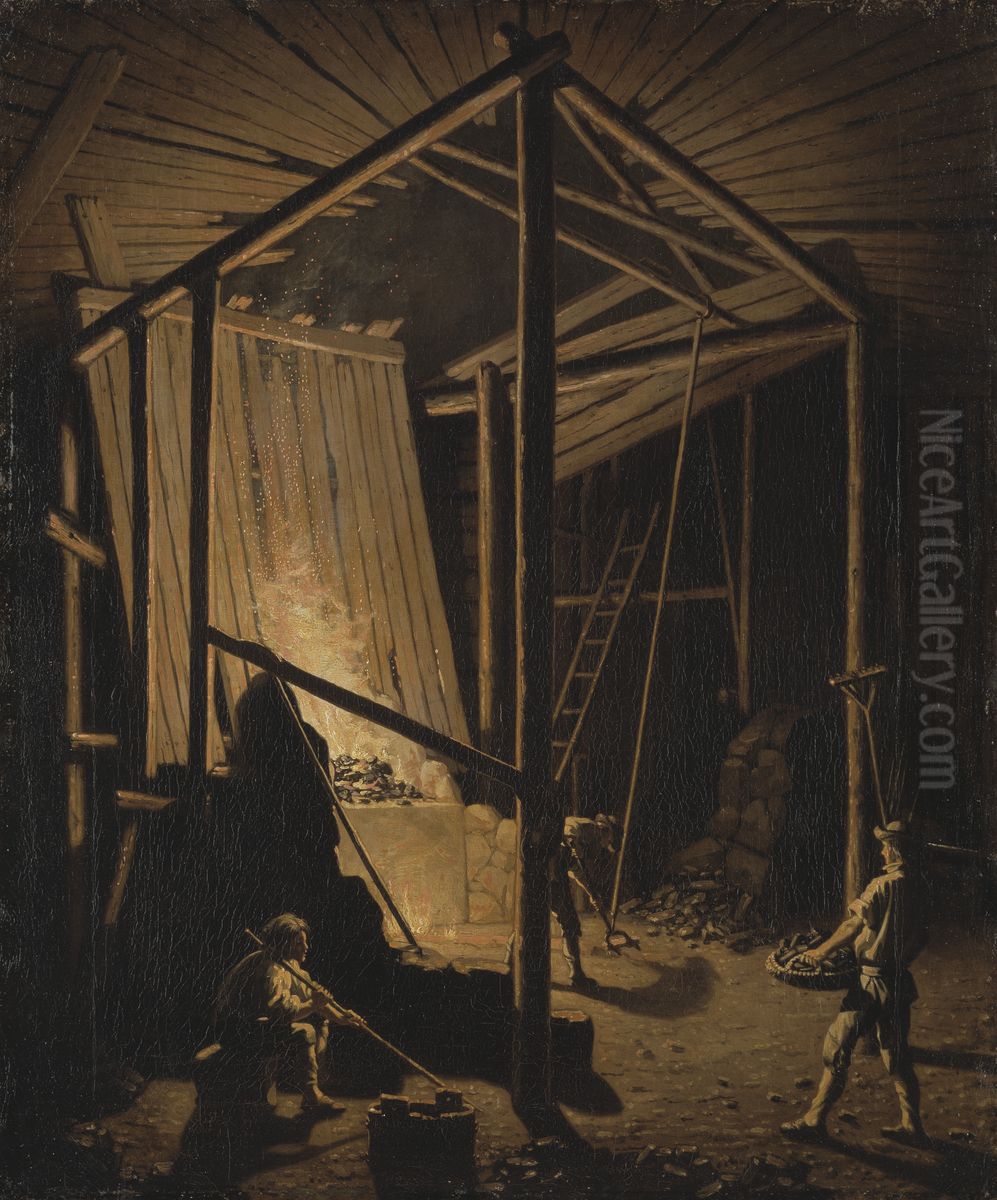 Kopparhytta vid Falu gruva Oil Painting by Pehr Hillestrom