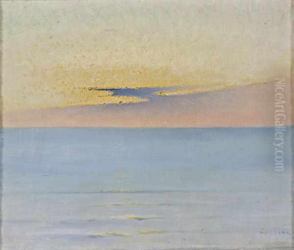 Hav i solnedgangsljus Oil Painting by August Hagborg
