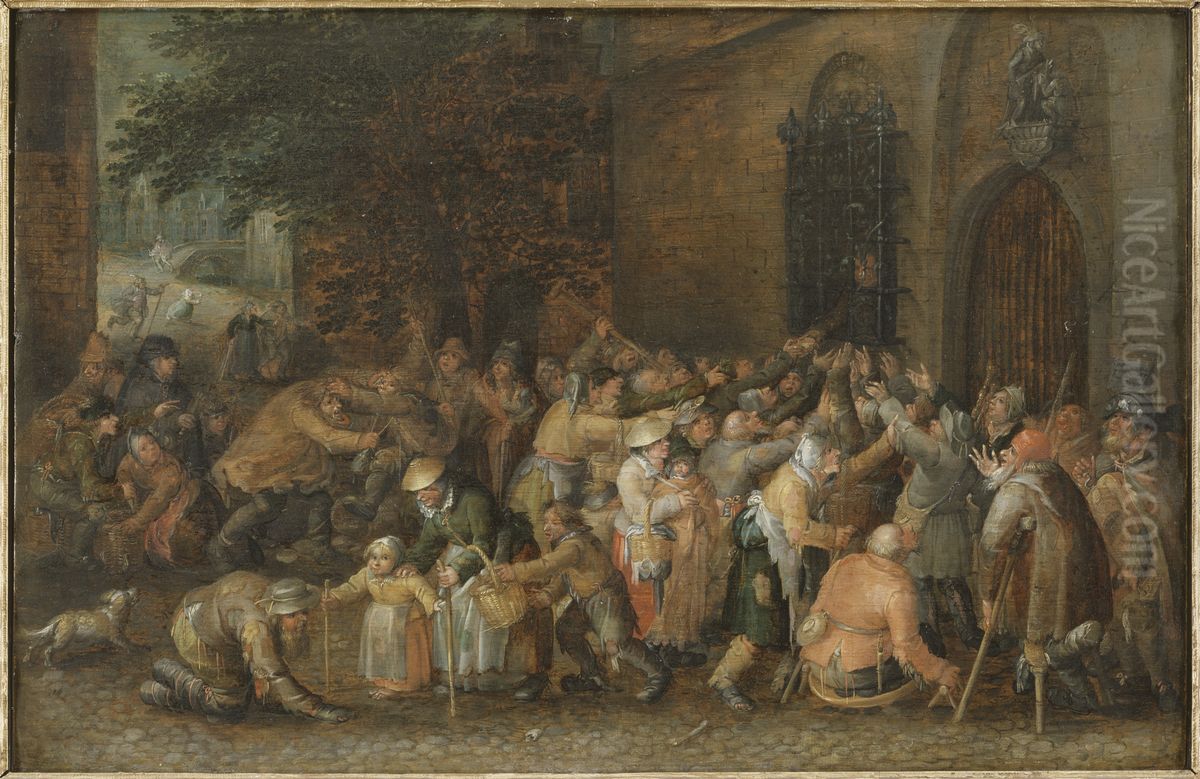 Allmoseutdelning Oil Painting by David Vinckboons I
