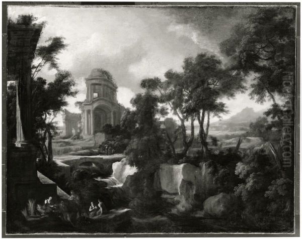 Classical Landscape with Ruins and Harvesters Oil Painting by Pierre-Antoine Patel