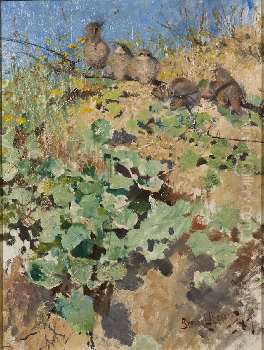 Nestlings of Red-Backed Shrike Oil Painting by Bruno Andreas Liljefors