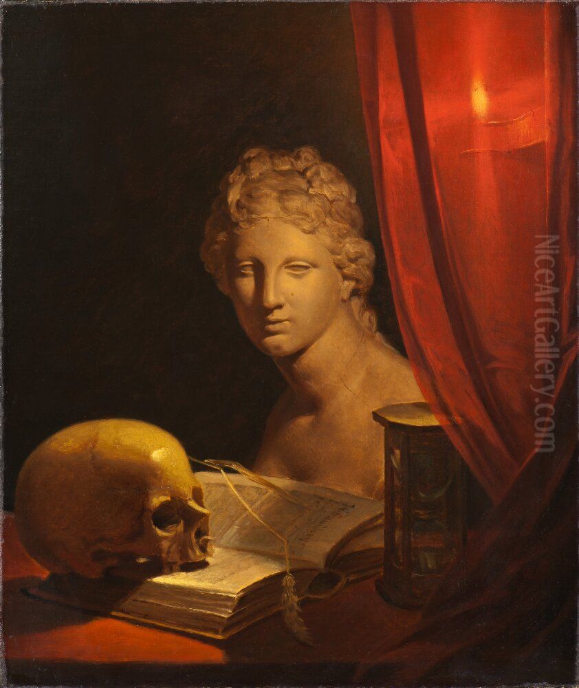 A Vanitas Still Life Oil Painting by Johan Gustaf Sandberg