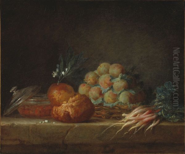 Stilleben med brioche, frukt och gronsaker Oil Painting by Anne Vallayer-Coster