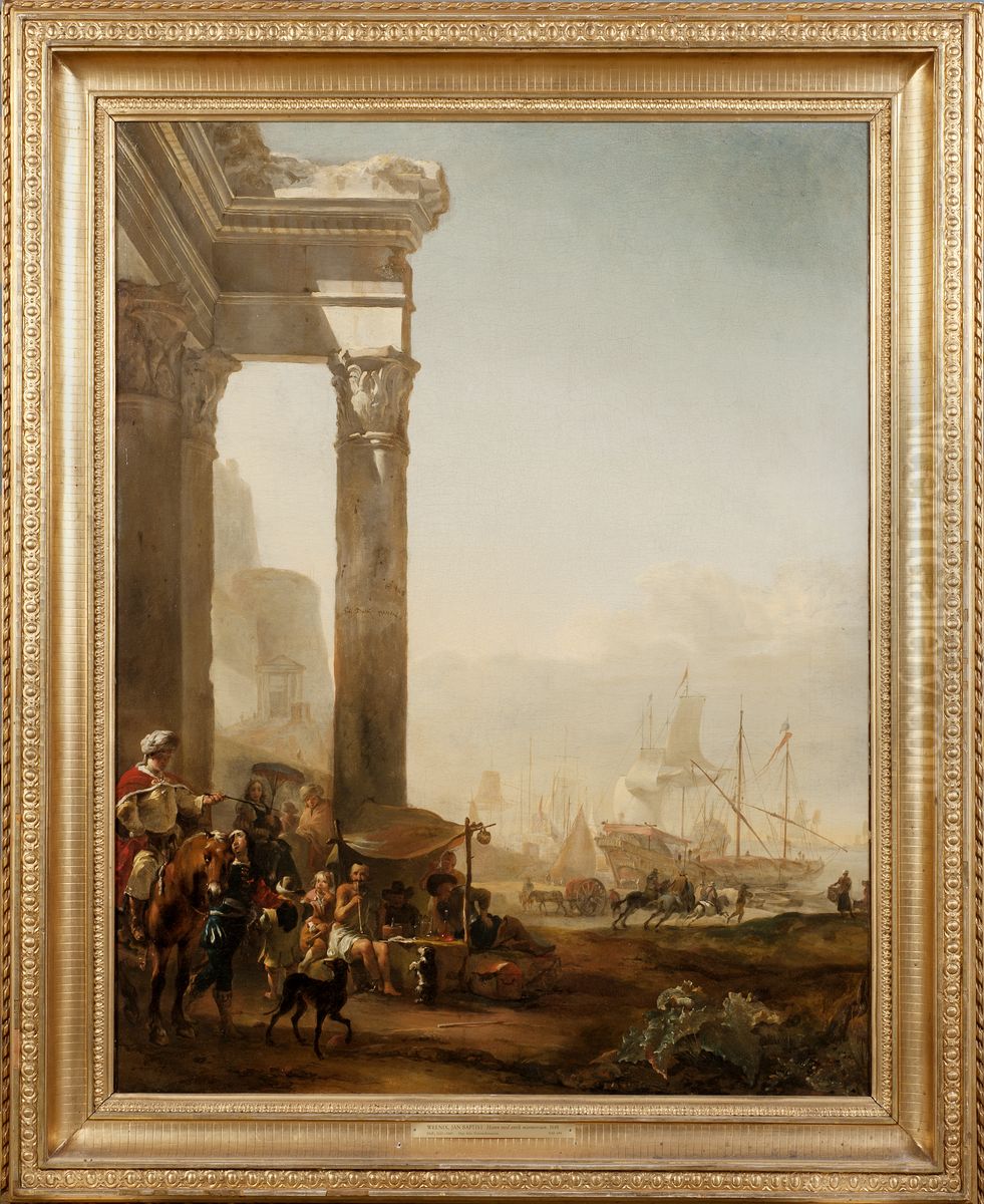 Harbour with Antique Ruins Oil Painting by Jan Baptist Weenix