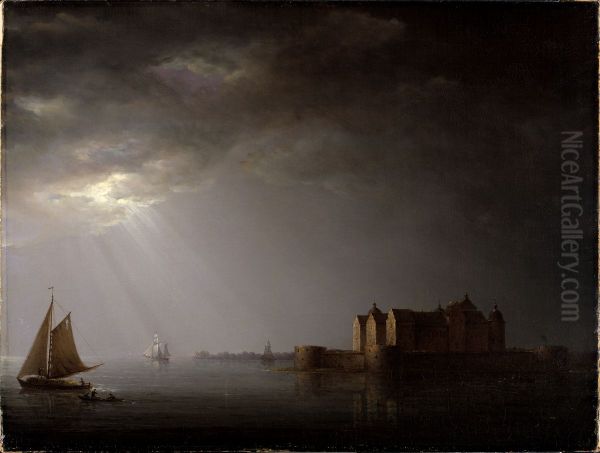 Kalmar slott i mansken Oil Painting by Carl Johan Fahlcrantz