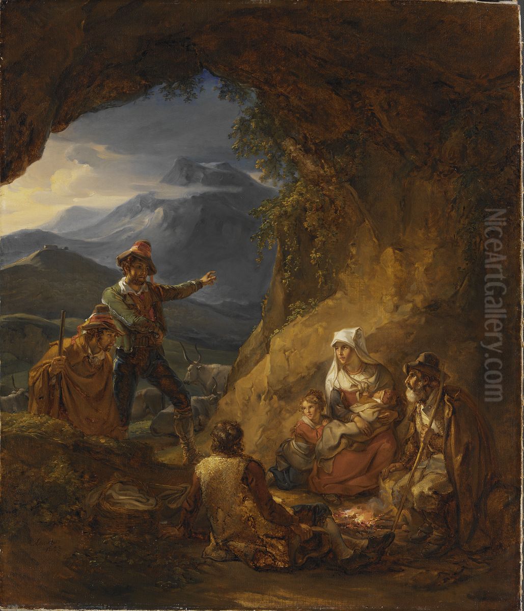 Rovare hos en herdefamilj Oil Painting by Aleksander Laureus