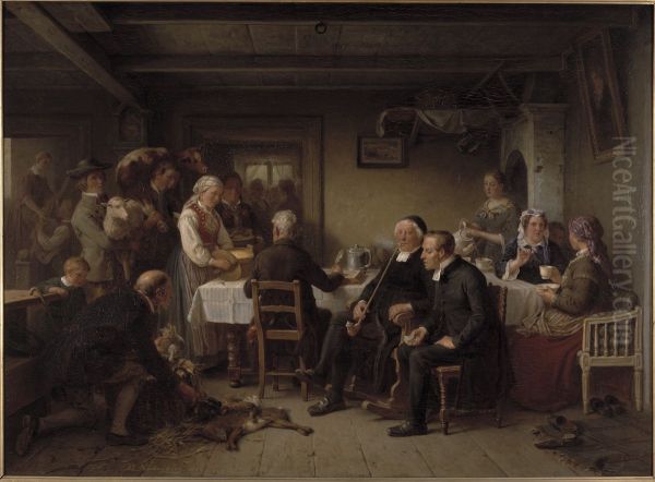 Tithe Collection in Skane Oil Painting by Bengt Nordenberg