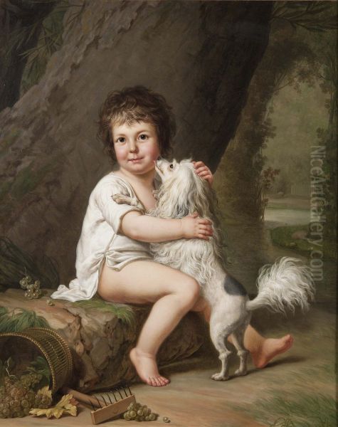 Two-year-old Henri Bertholet-Campan with his dog Aline Oil Painting by Adolf Ulrik Wertmuller