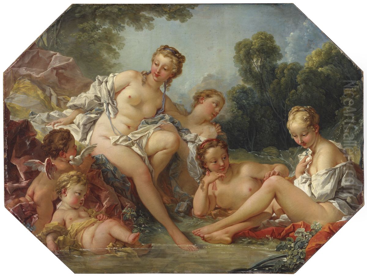 Venus in her Bath surrounded by Nymphs and Cupids Oil Painting by Francois Boucher
