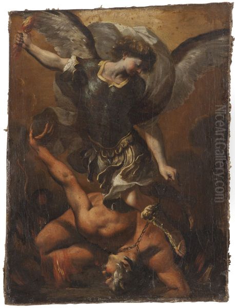 Arkeangeln Mikael besegrar Satan Oil Painting by Cristoforo Roncalli