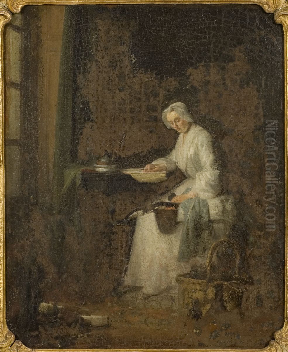 Dam som gor upp rakenskaper Oil Painting by Jean-Baptiste-Simeon Chardin Dam som gor upp rakenskaper Oil Painting by Jean-Baptiste-Simeon Chardin