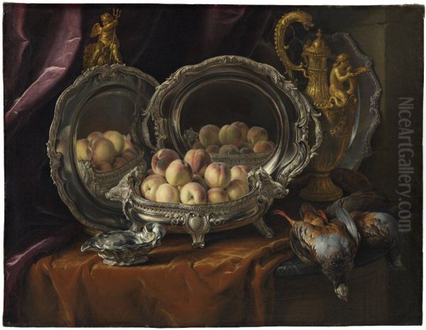 Silver Tureen with Peaches Oil Painting by Alexandre-Francois Desportes