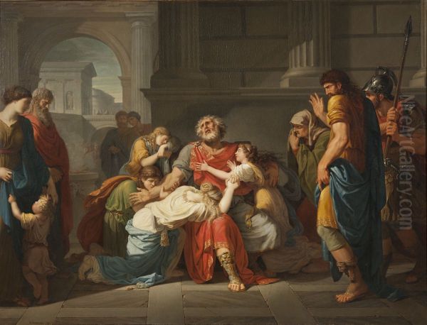 The Blind Oedipus Commending his Children to the Gods Oil Painting by Benigne Gagneraux